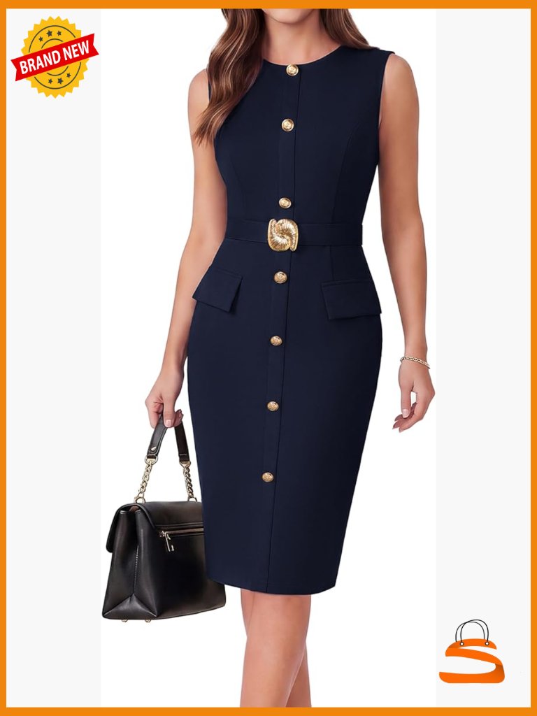 Sleeveless Bodycon Work Midi Dress With Belt